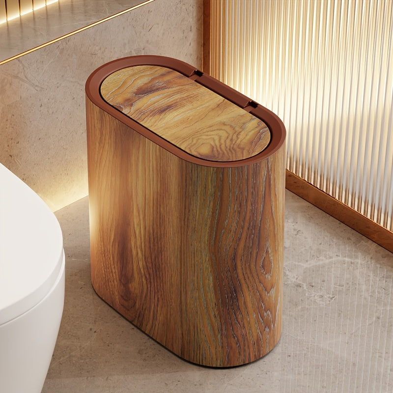 Papelera Ovalada con Tapa Efecto Mármol para Baño y Cocina