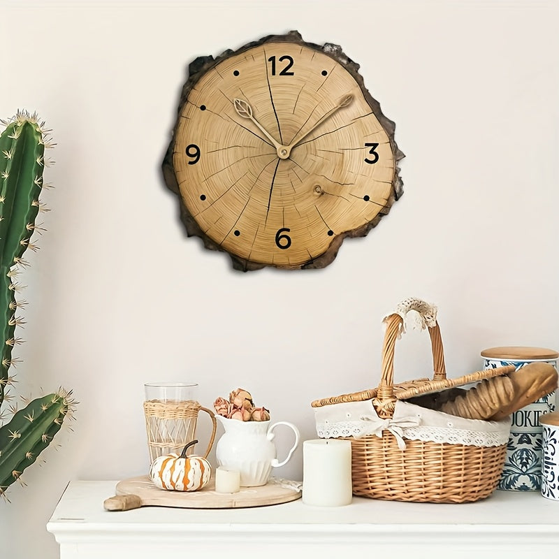 Reloj de Pared Rústico Efecto Rodaja de Tronco de Madera
