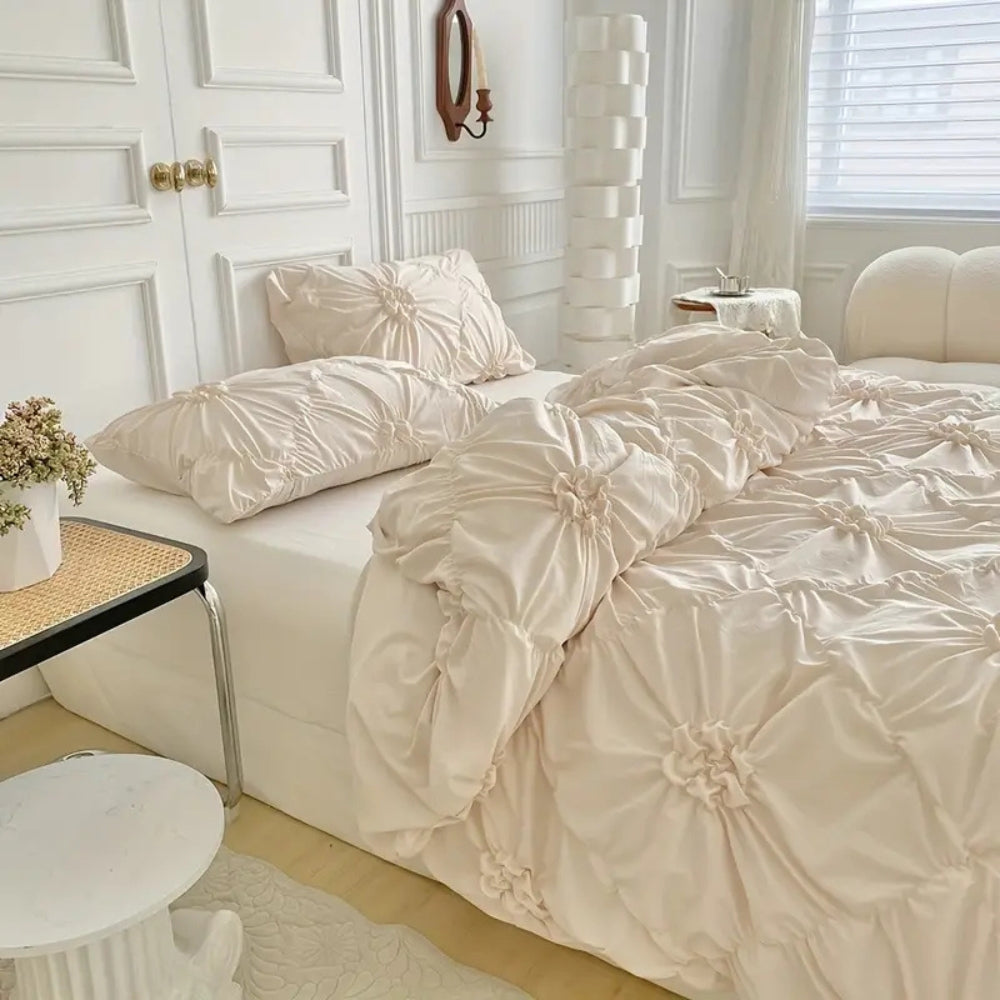 Funda Nórdica con Flores Plisadas en Relieve para Dormitorio