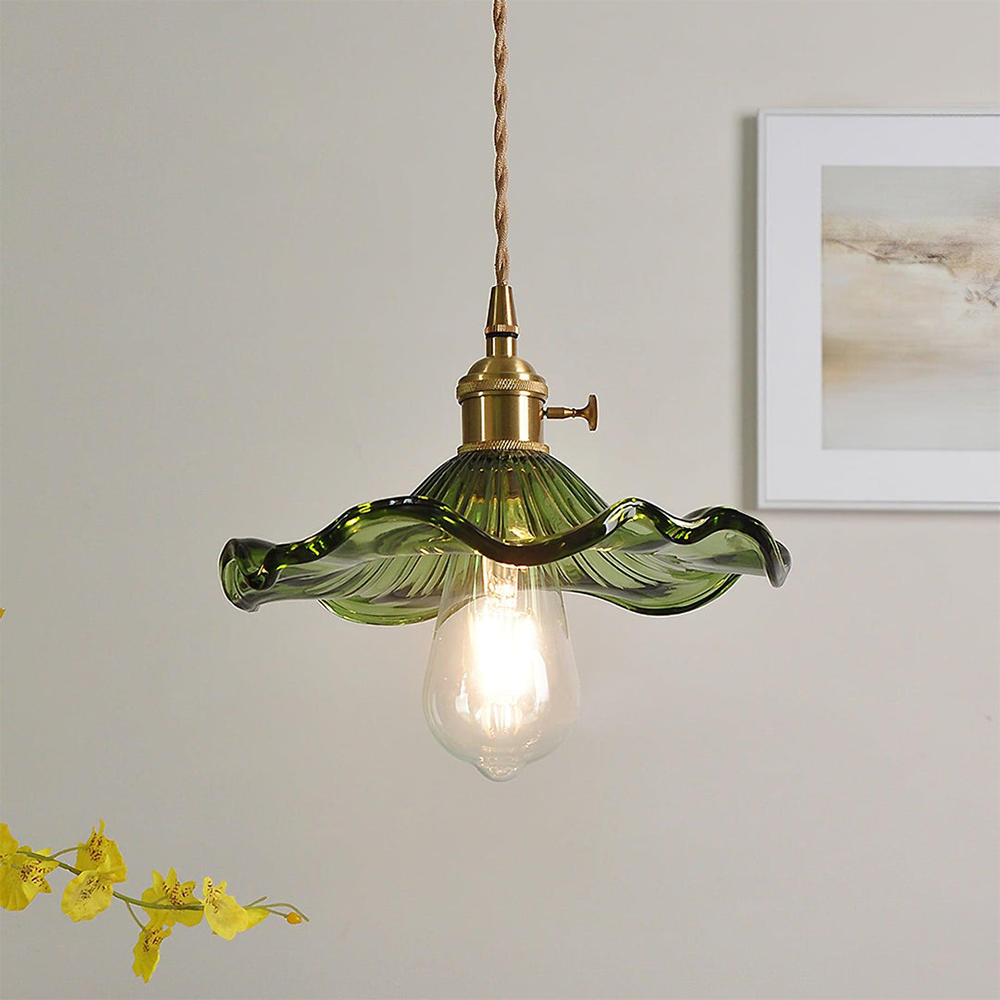 Lámpara Colgante LED de Vidrio con Forma de Flor y Latón