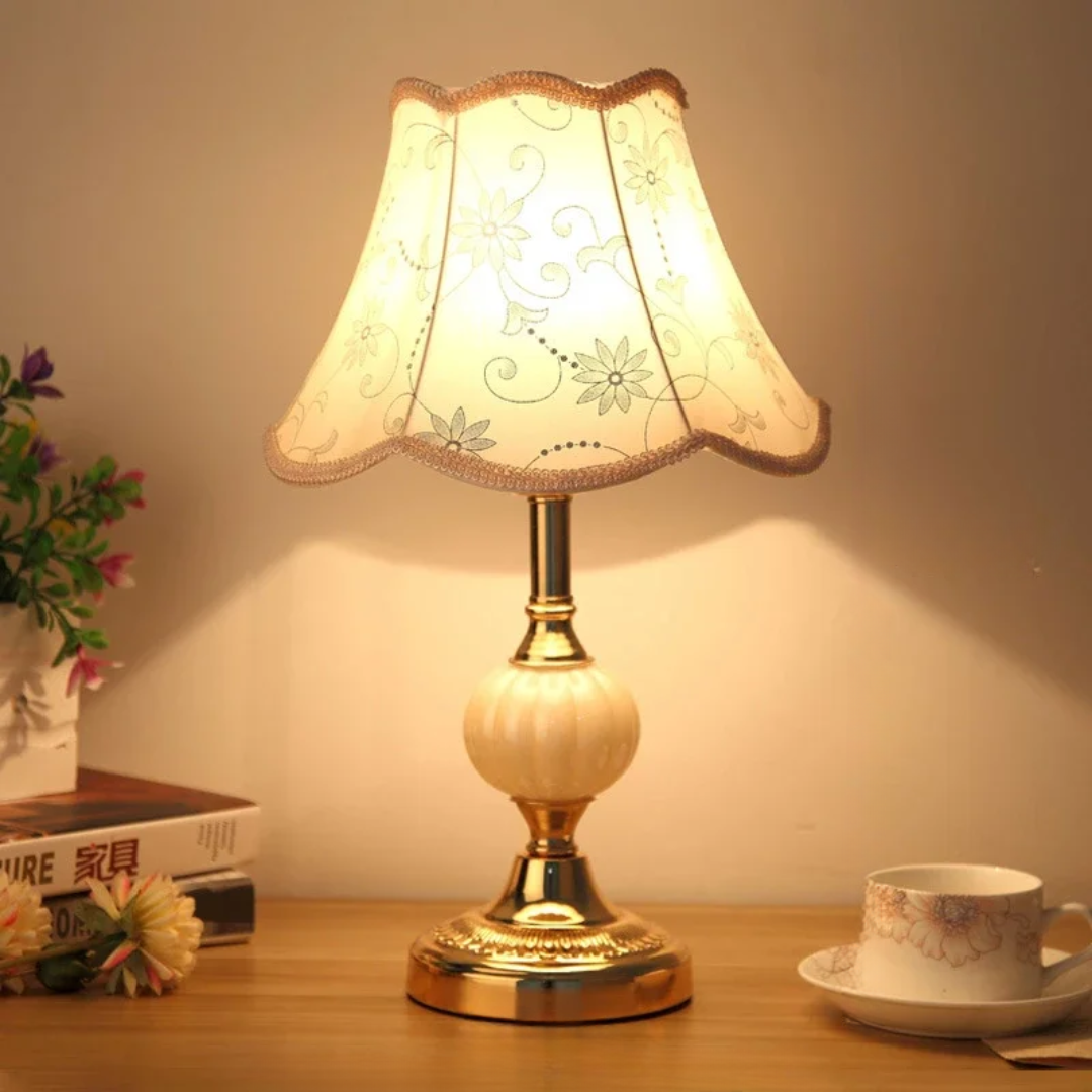 Lámpara de Mesa Quixy Escandinava Vintage Pantalla Floral
