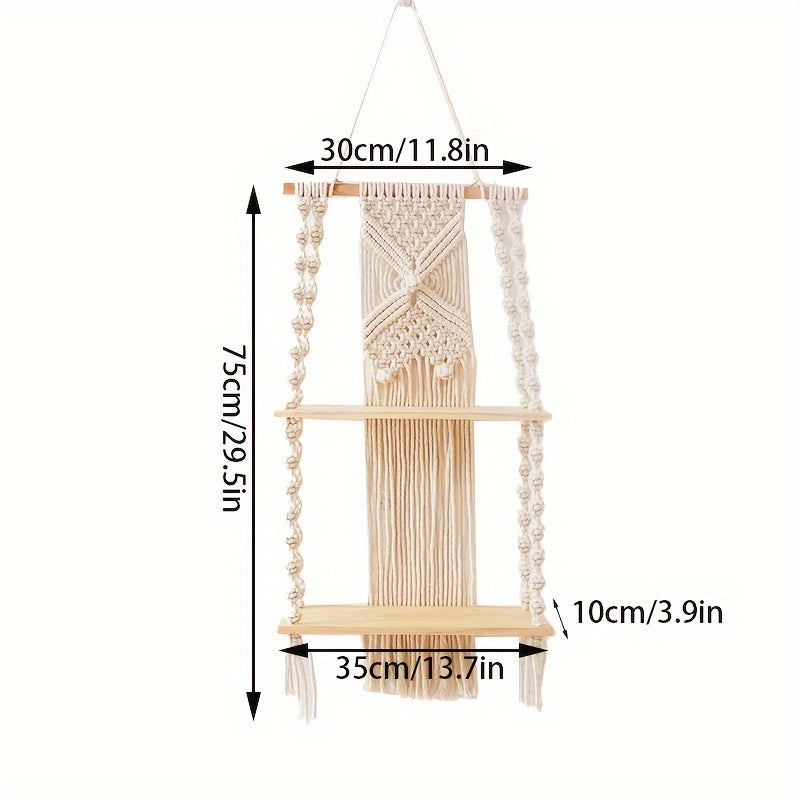Estante de Pared Boho de Macramé Colgante de 2 Niveles