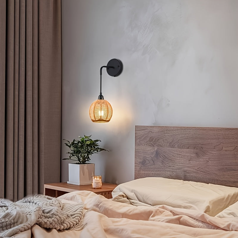Aplique de Pared Boho de Ratán Tejido a Mano para Dormitorio