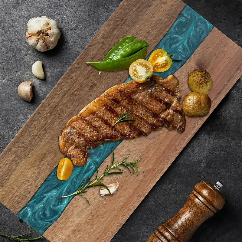 Tabla de Madera de Acacia con Resina Efecto Río para Quesos