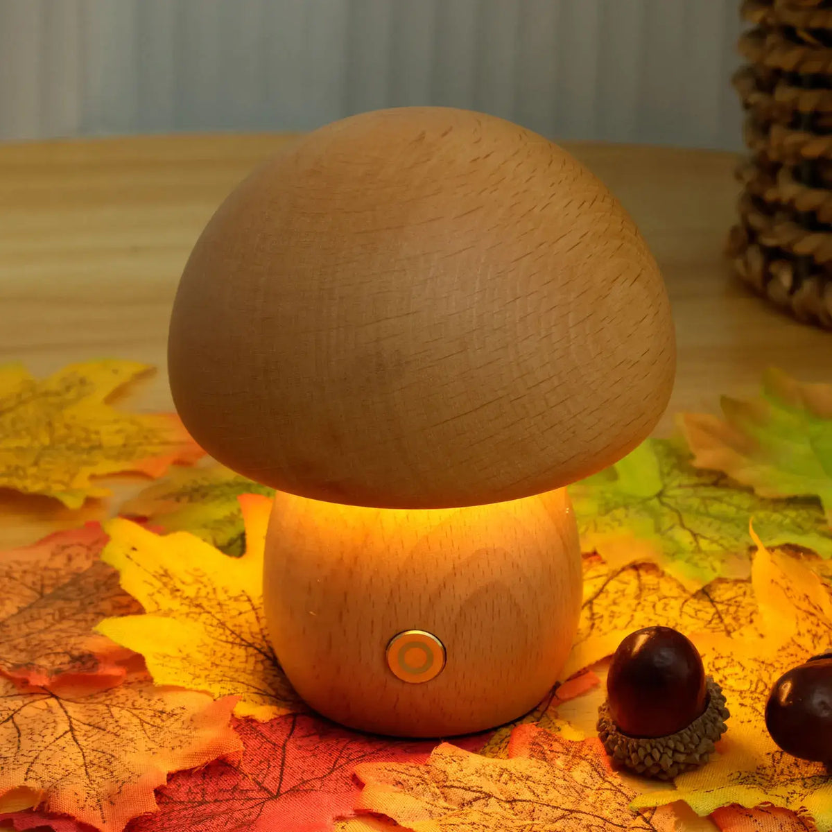 Lámpara Seta Portobello de Madera Recargable Luz Nocturna