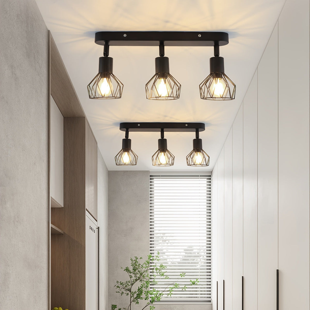 Foco de Techo Vintage de 3 Luces E14 Industrial Metal Negro