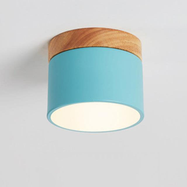 Plafón LED Macaron Escandinavo con Madera en 7 Colores