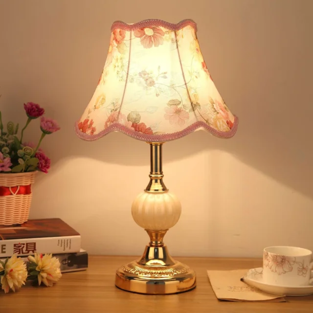 Lámpara de Mesa Quixy Escandinava Vintage Pantalla Floral