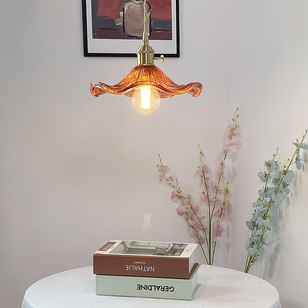 Lámpara Colgante LED de Vidrio con Forma de Flor y Latón