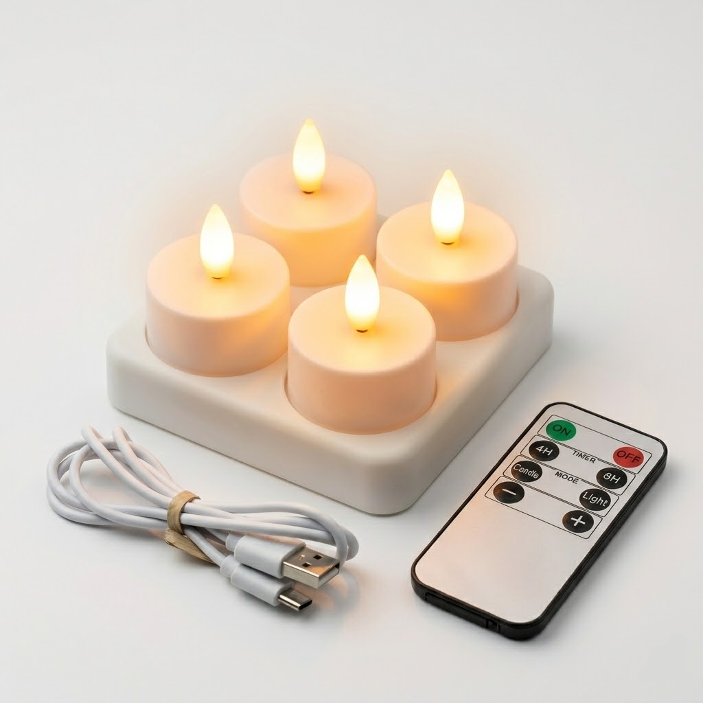 Velas LED sin Llama con Mando y Temporizador Recargables USB