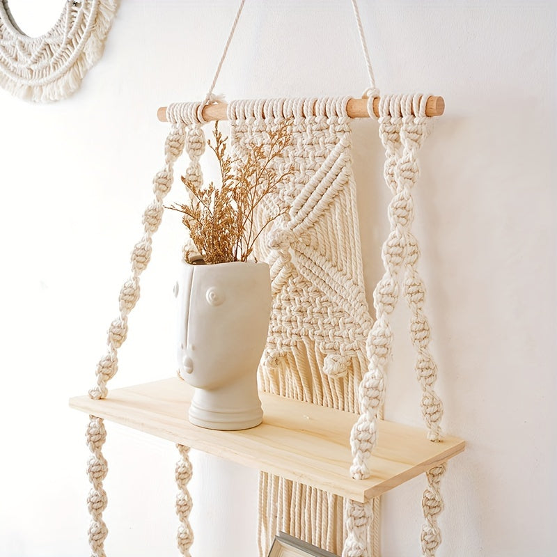 Estante de Pared Boho de Macramé Colgante de 2 Niveles