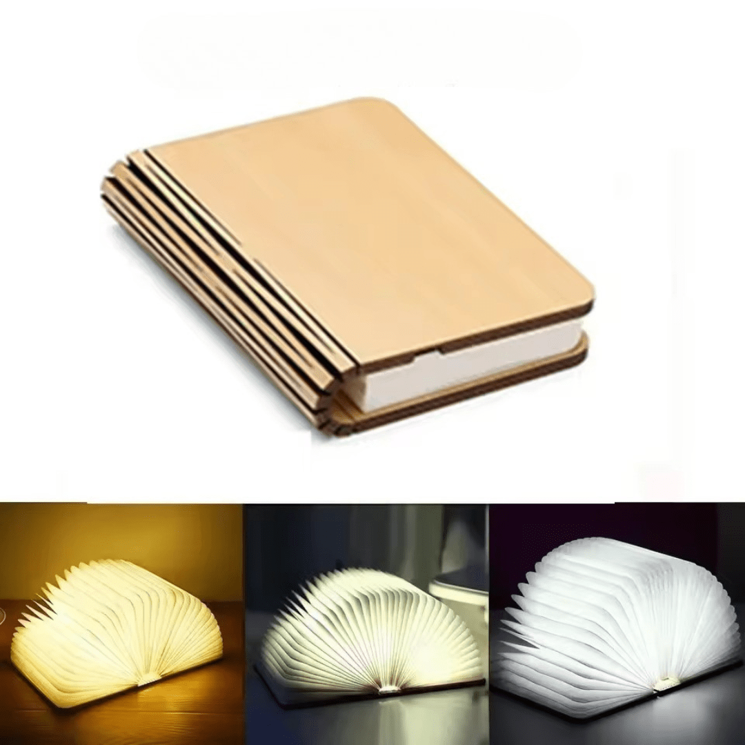 Lumibook Lámpara Libro Plegable 360° Recargable de Madera
