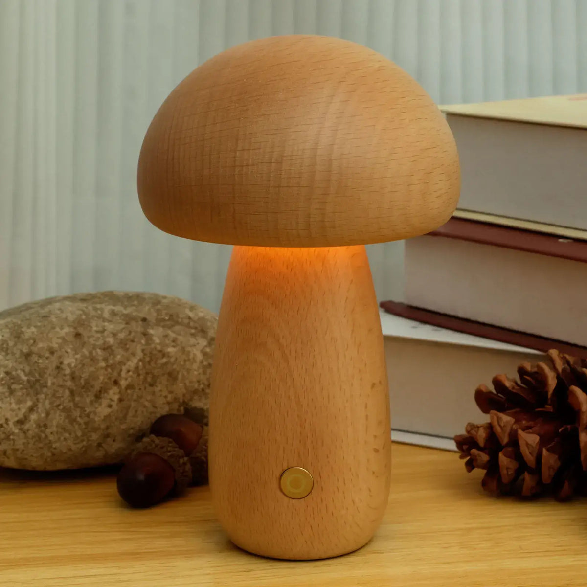 Lámpara Seta Portobello de Madera Recargable Luz Nocturna