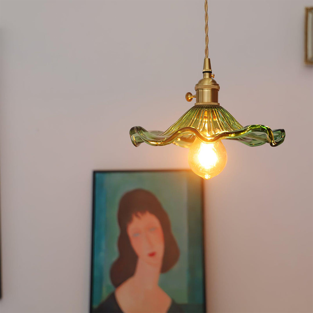 Lámpara Colgante LED de Vidrio con Forma de Flor y Latón