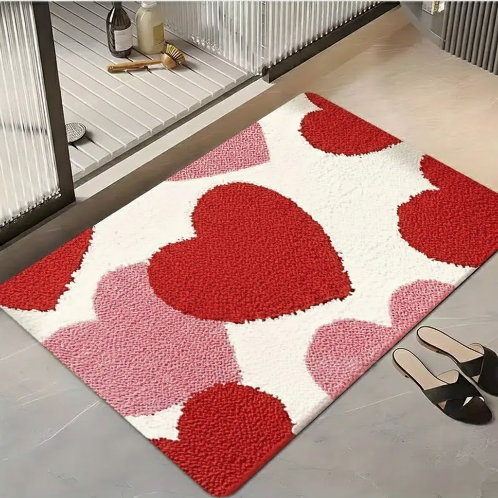 Felpudo de Entrada con Corazones Antideslizante y Lavable