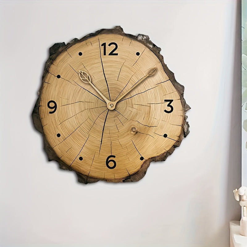 Reloj de Pared Rústico Efecto Rodaja de Tronco de Madera