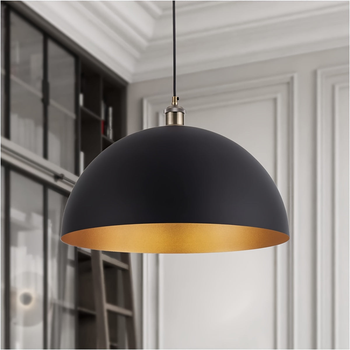 Lámpara Colgante Vintage Industrial de Hierro Negro y Dorado