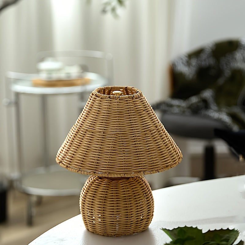 Lámpara de Escritorio de Bambú Tejido a Mano Boho con USB