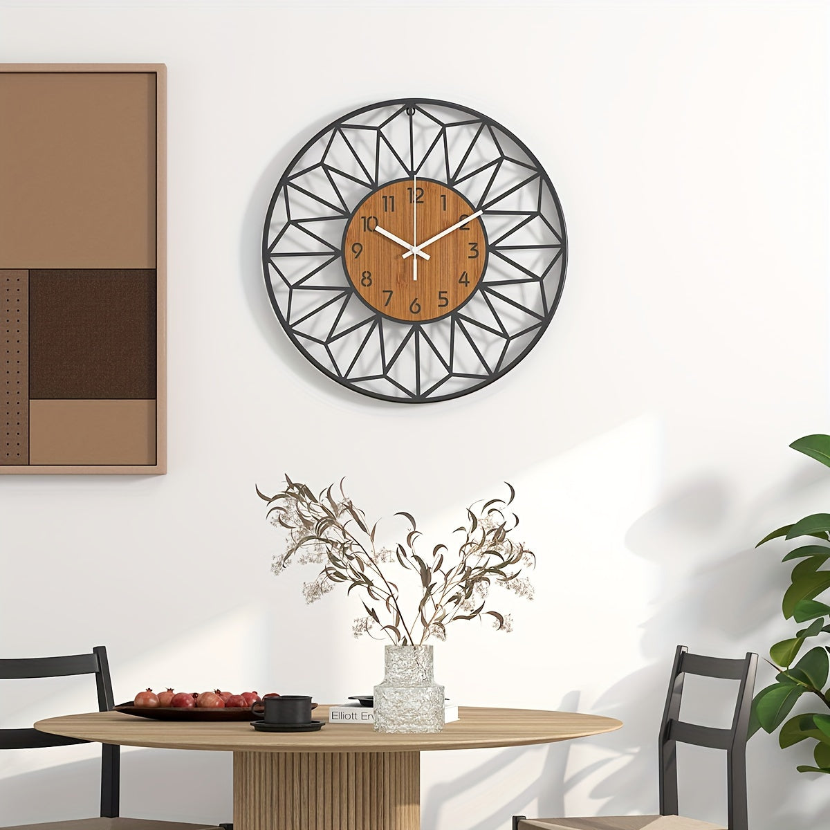 Reloj de Pared Moderno de Metal Negro con Centro de Madera