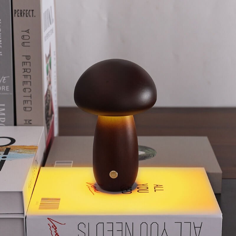 Lámpara Seta Portobello de Madera Recargable Luz Nocturna