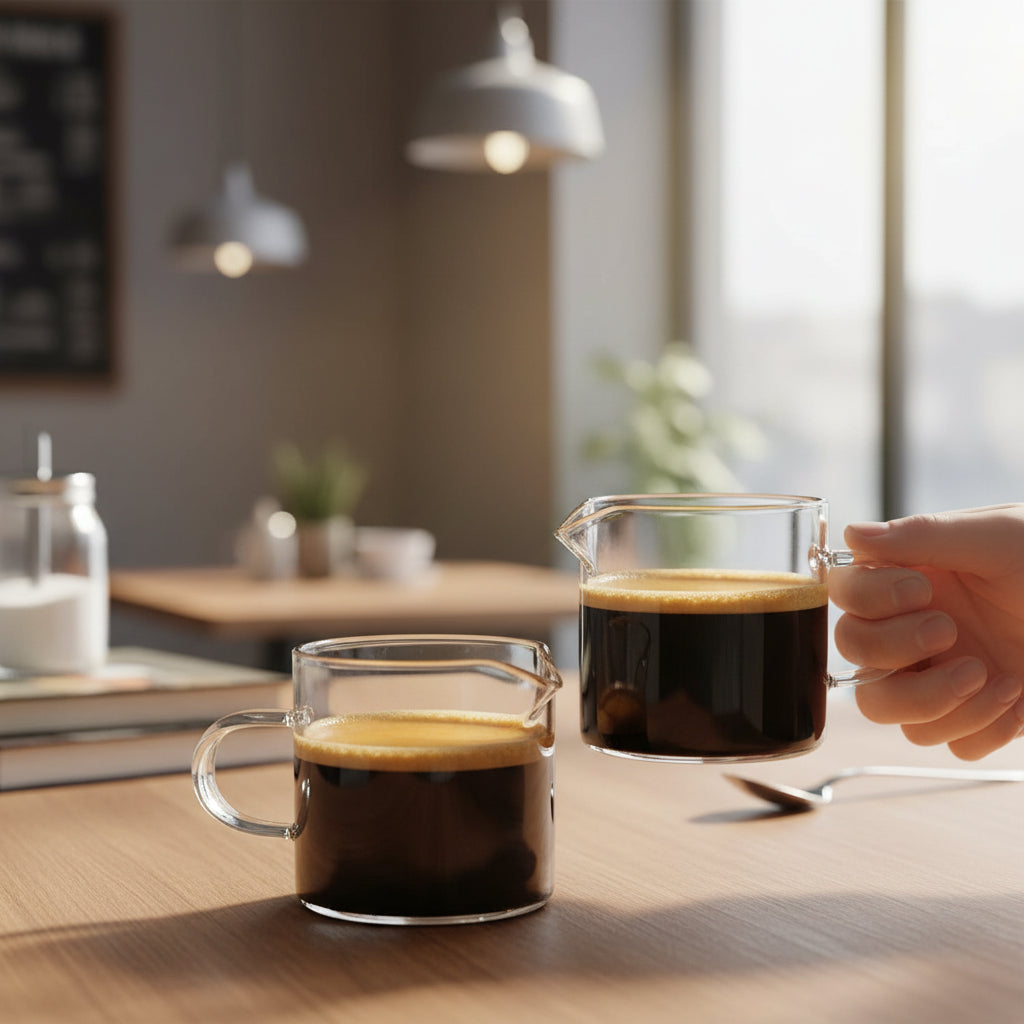 Taza de Espresso Medidora de Vidrio Borosilicato Doble Pico