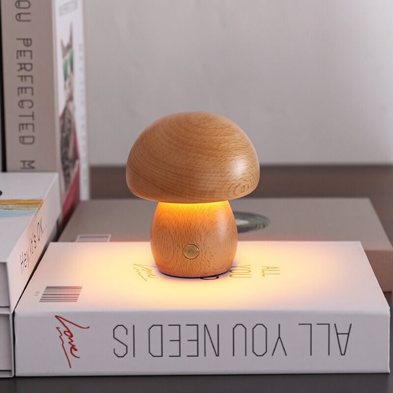 Lámpara Seta Portobello de Madera Recargable Luz Nocturna