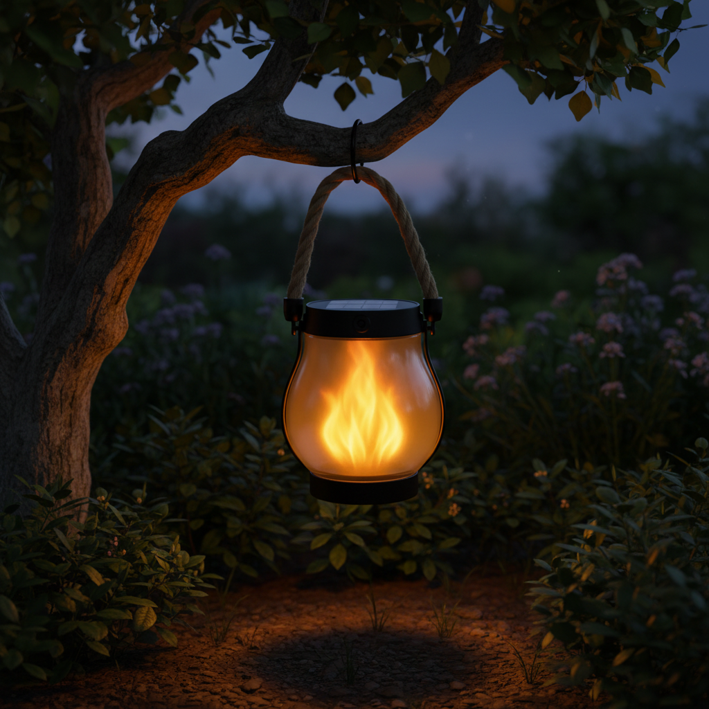 Farol Solar Colgante con Efecto Llama para Jardín Exterior