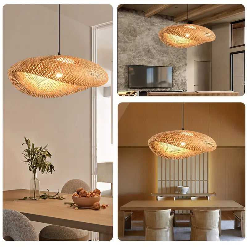Pantalla Colgante BambooBoho de Ratán Tejida a Mano 60 cm