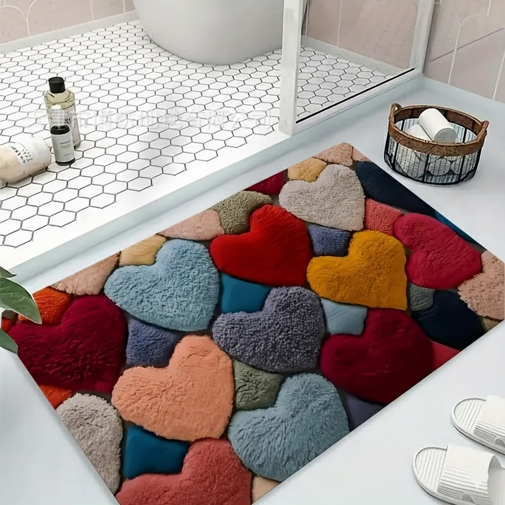 Felpudo de Entrada con Corazones Antideslizante y Lavable
