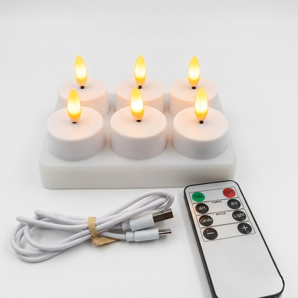 Velas LED sin Llama con Mando y Temporizador Recargables USB