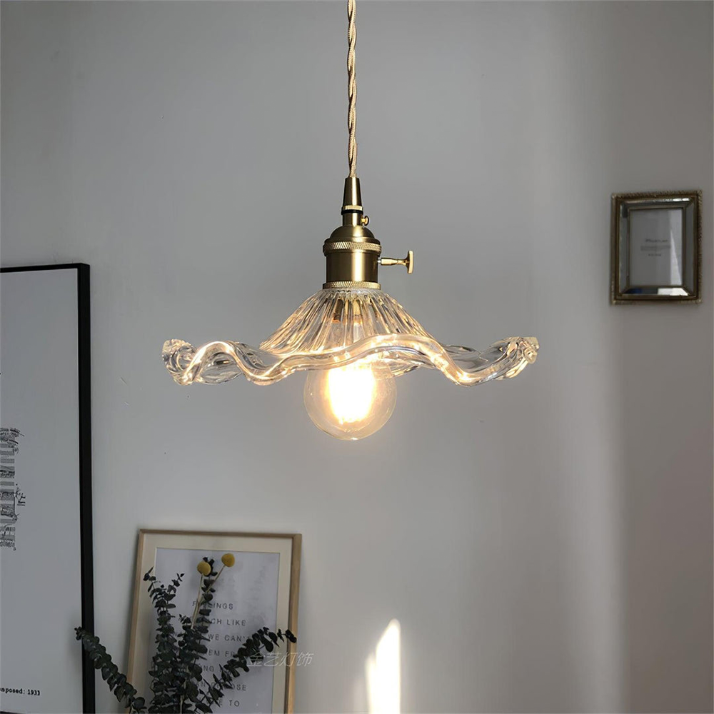Lámpara Colgante LED de Vidrio con Forma de Flor y Latón