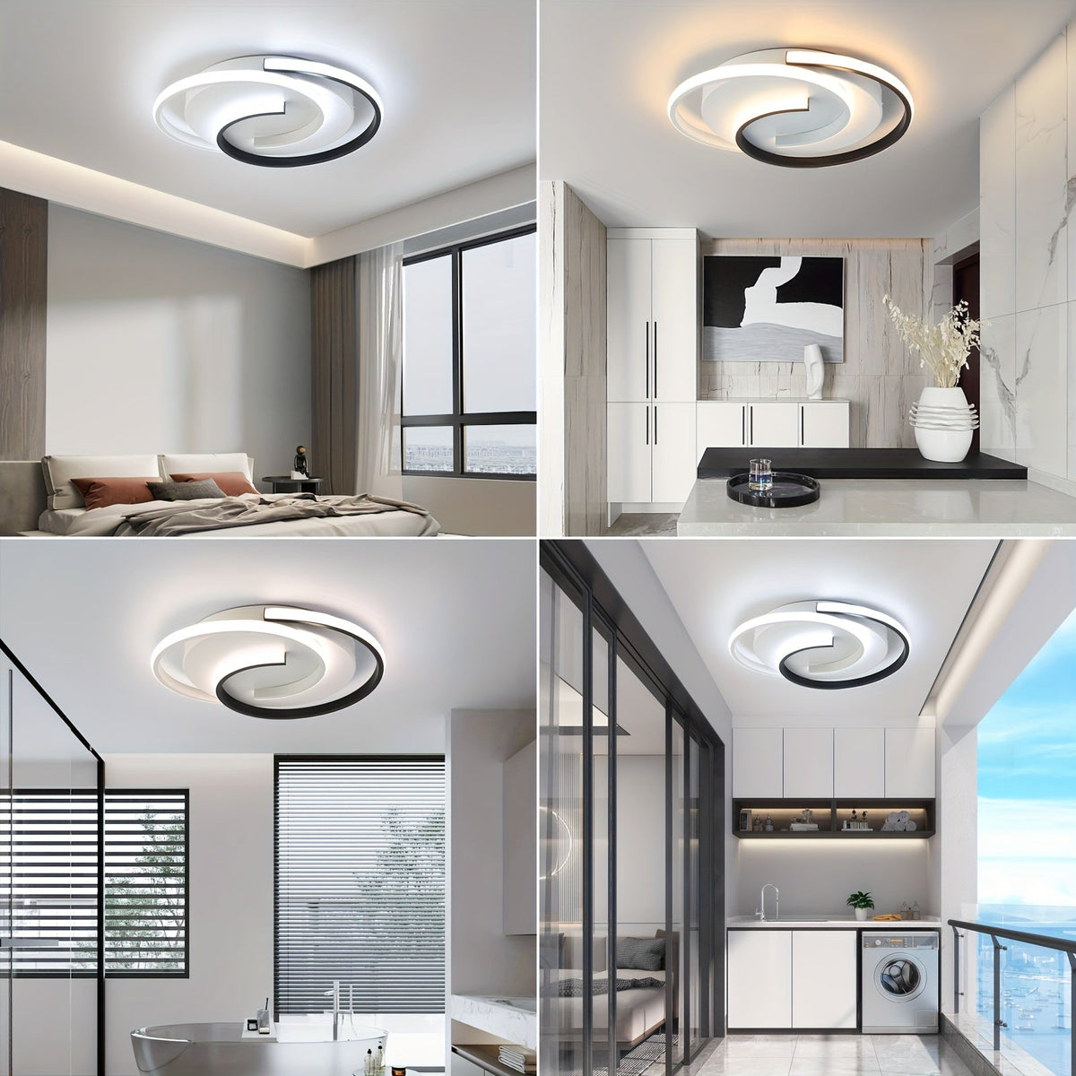 Plafón LED Espiral Redondo Minimalista en Blanco y Negro