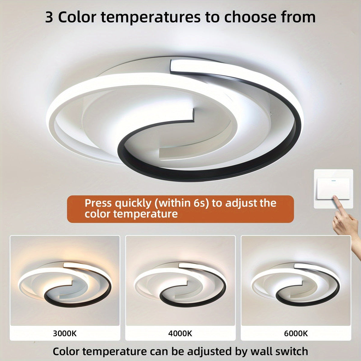 Plafón LED Espiral Redondo Minimalista en Blanco y Negro