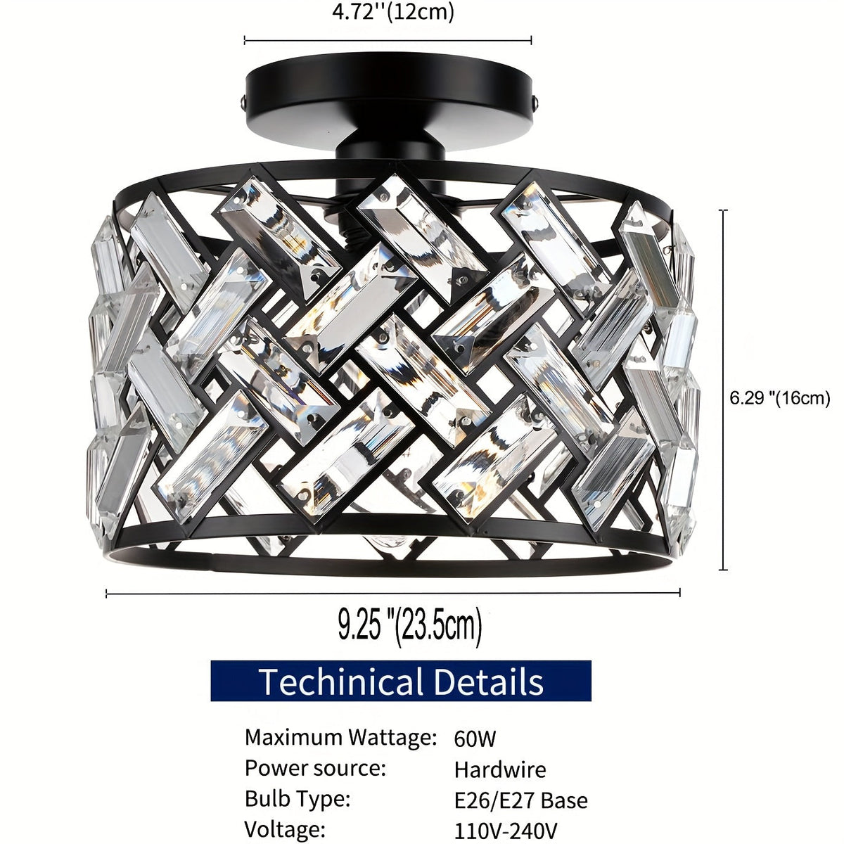 Lámpara de Techo de Cristal Semiempotrada Moderna Glamour