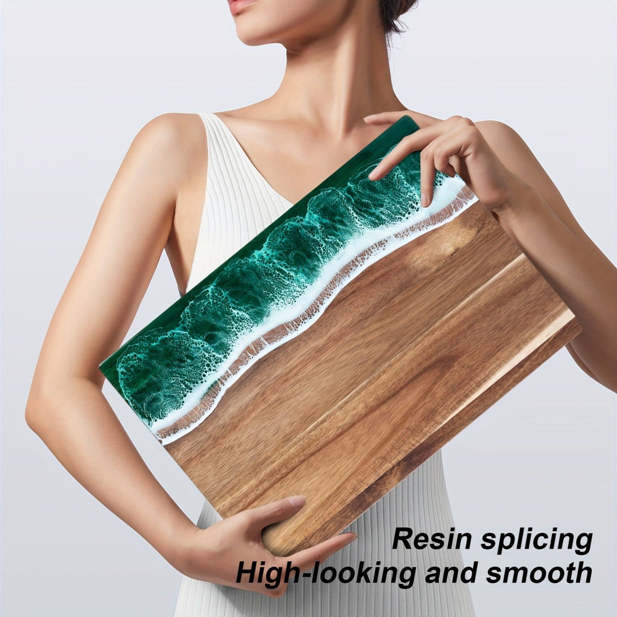 Tabla de Madera de Acacia con Resina Efecto Ola del Océano