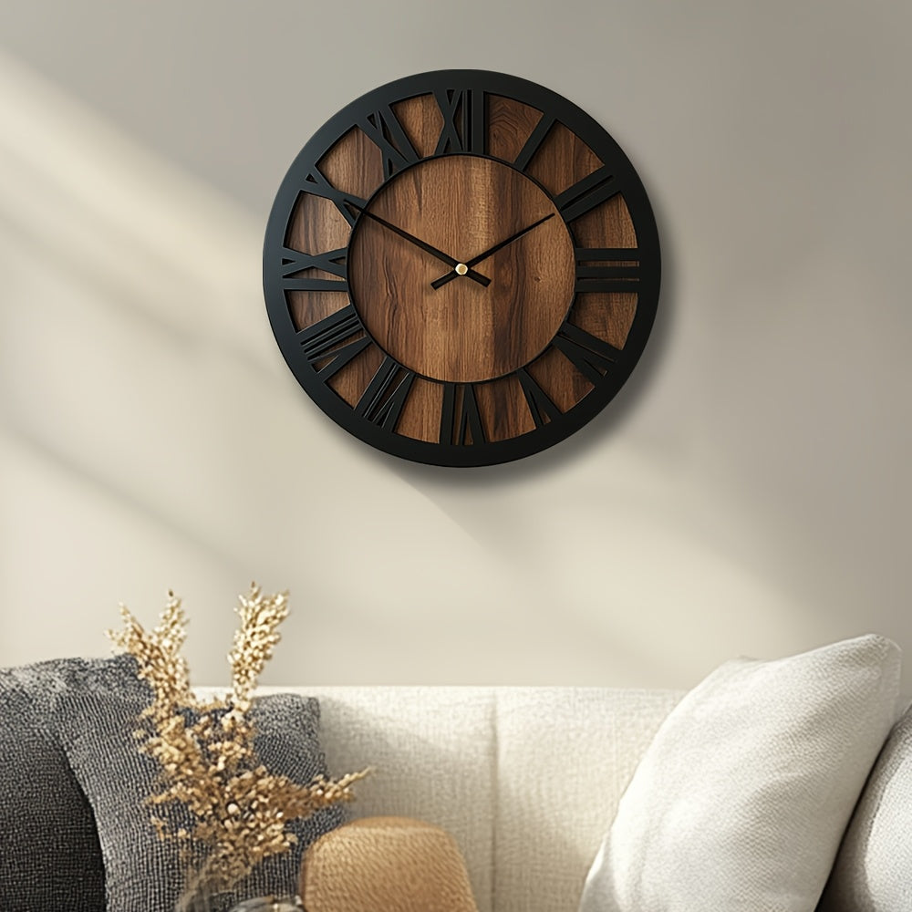 Reloj de Pared Vintage de Madera con Números Romanos
