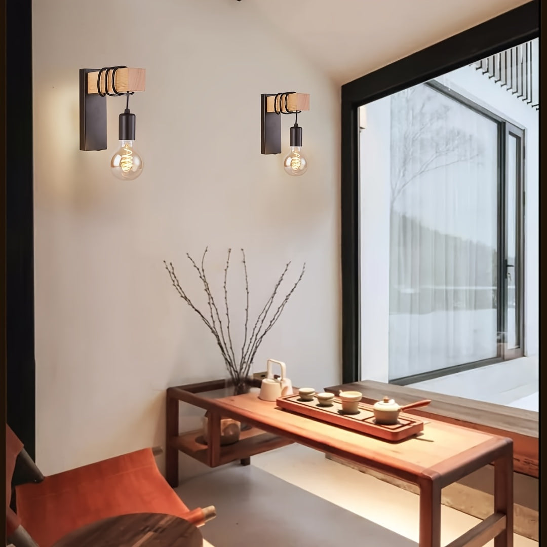 Aplique de Pared Industrial Moderno E27 Metal y Madera