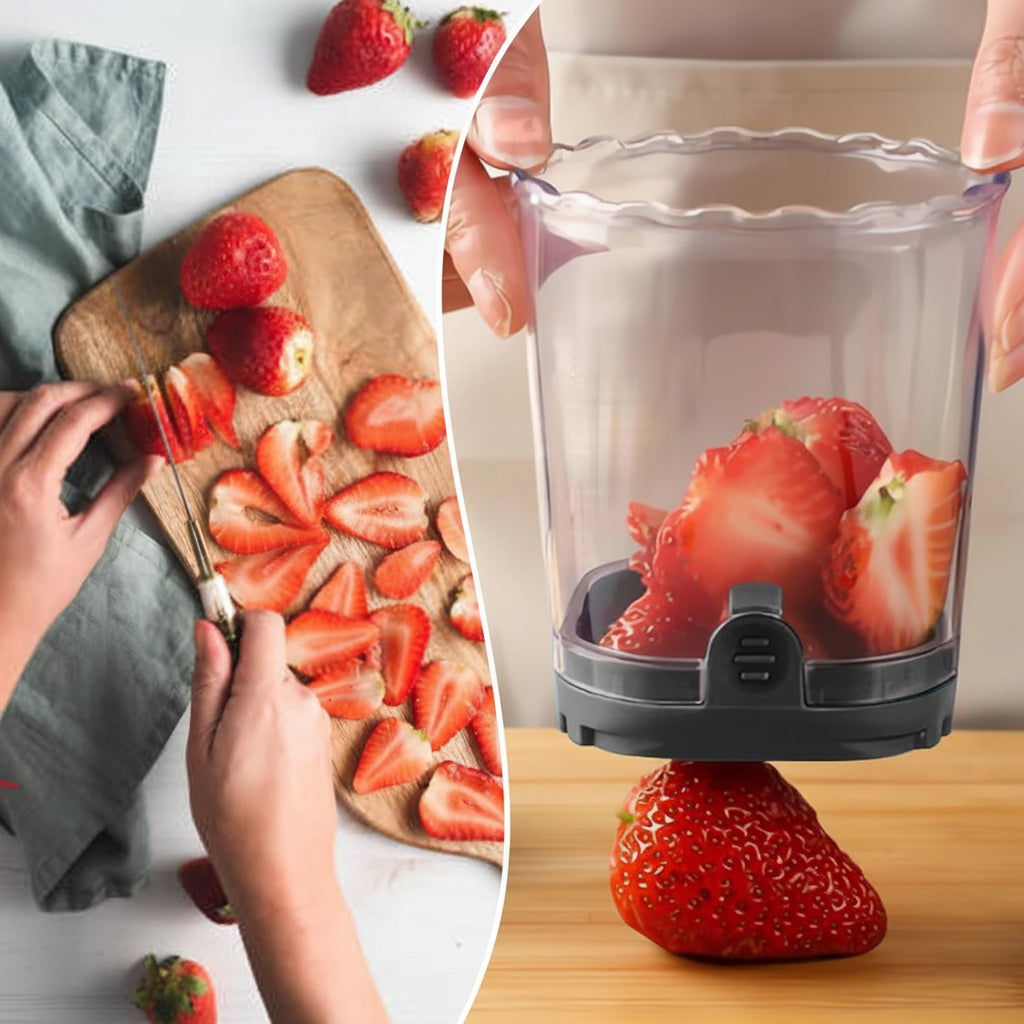 Cortador de Fresas y Frutas de Acero Inoxidable 8 Cuchillas