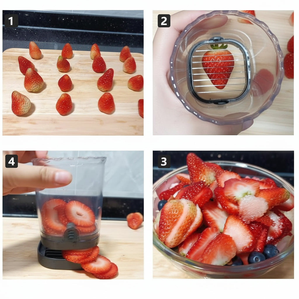 Cortador de Fresas y Frutas de Acero Inoxidable 8 Cuchillas