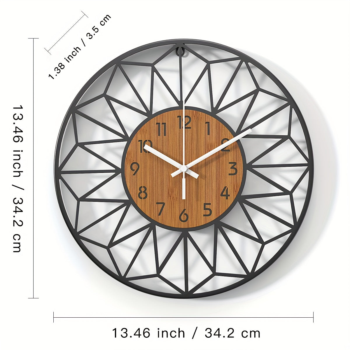 Reloj de Pared Moderno de Metal Negro con Centro de Madera
