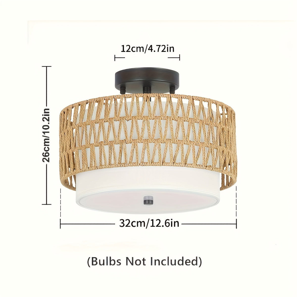 Plafón Boho de Ratán Tejido con Pantalla de Lino Natural