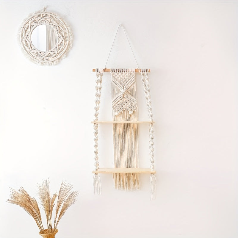 Estante de Pared Boho de Macramé Colgante de 2 Niveles