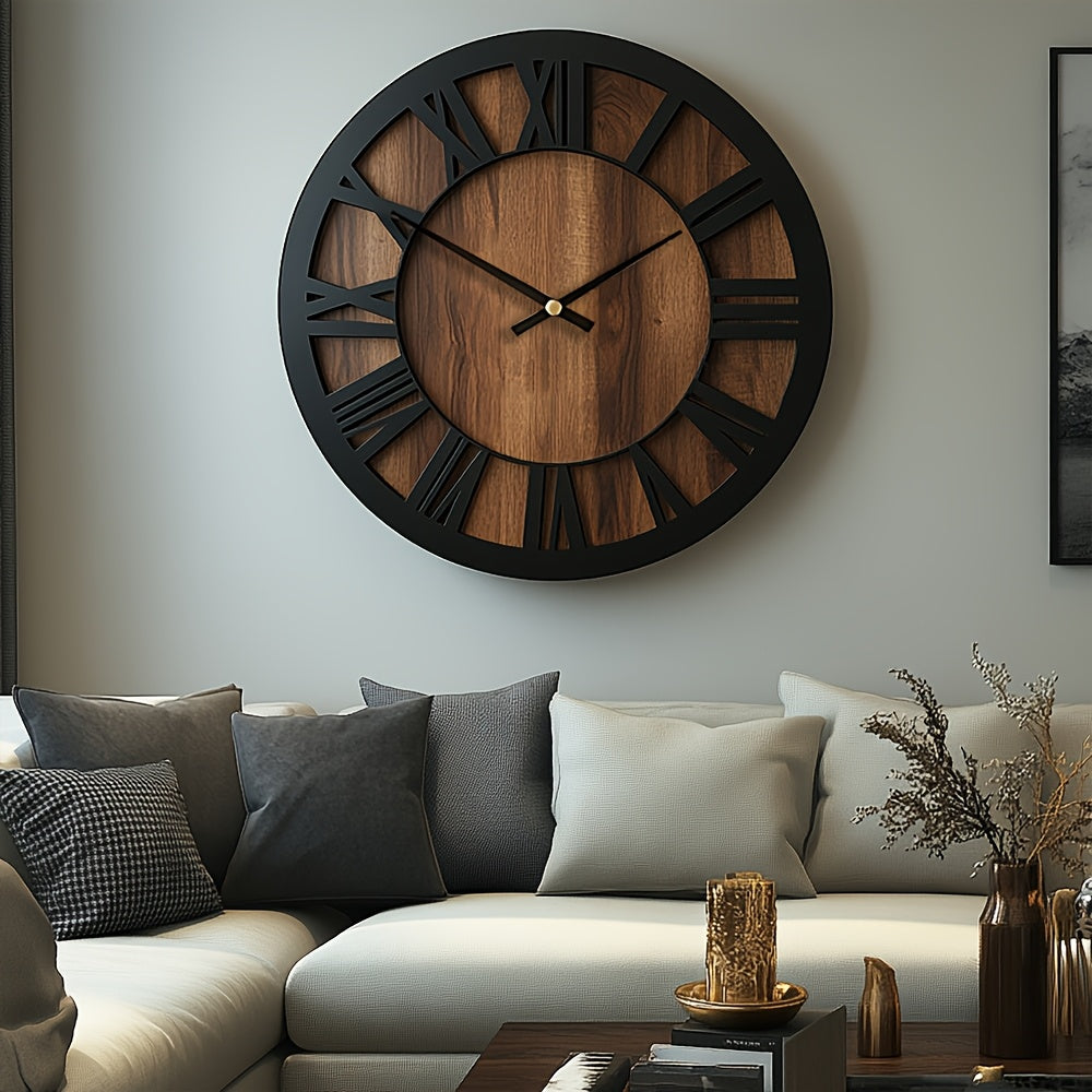 Reloj de Pared Vintage de Madera con Números Romanos