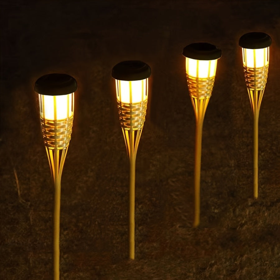 Antorchas Solares de Bambú con Efecto Llama LED Pack de 2