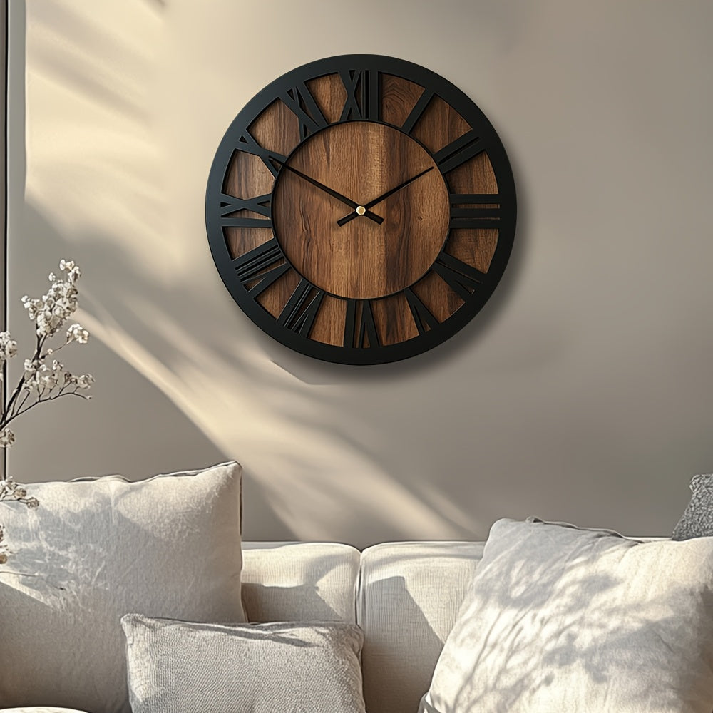 Reloj de Pared Vintage de Madera con Números Romanos