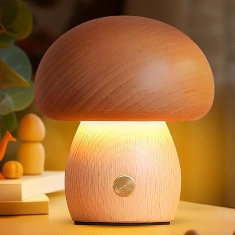 Lámpara Seta Portobello de Madera Recargable Luz Nocturna