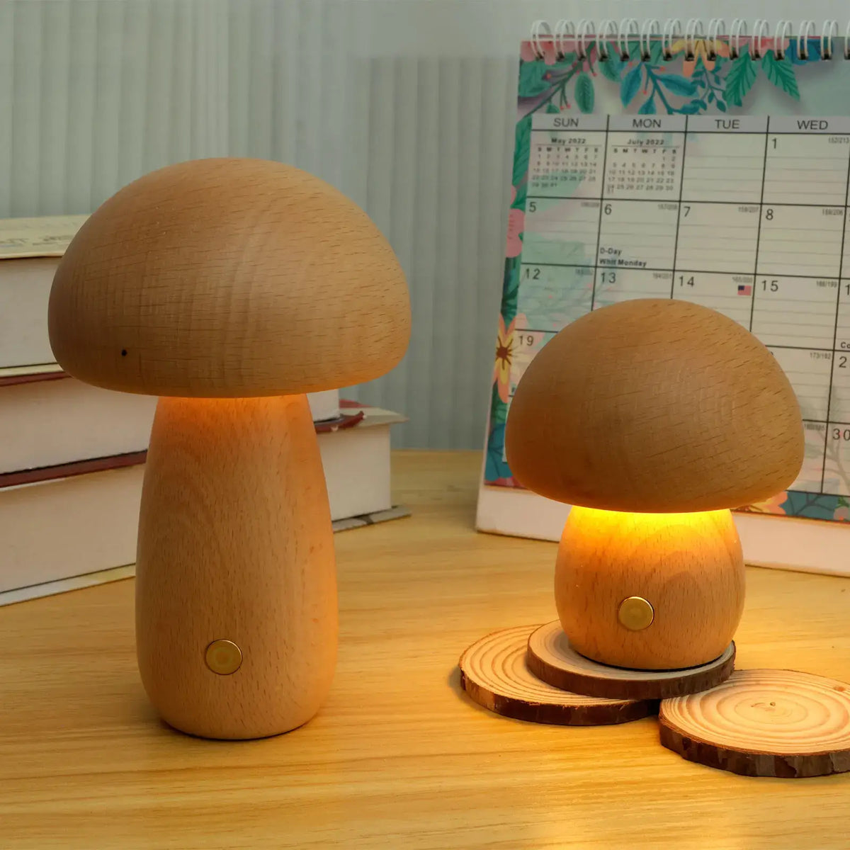 Lámpara Seta Portobello de Madera Recargable Luz Nocturna