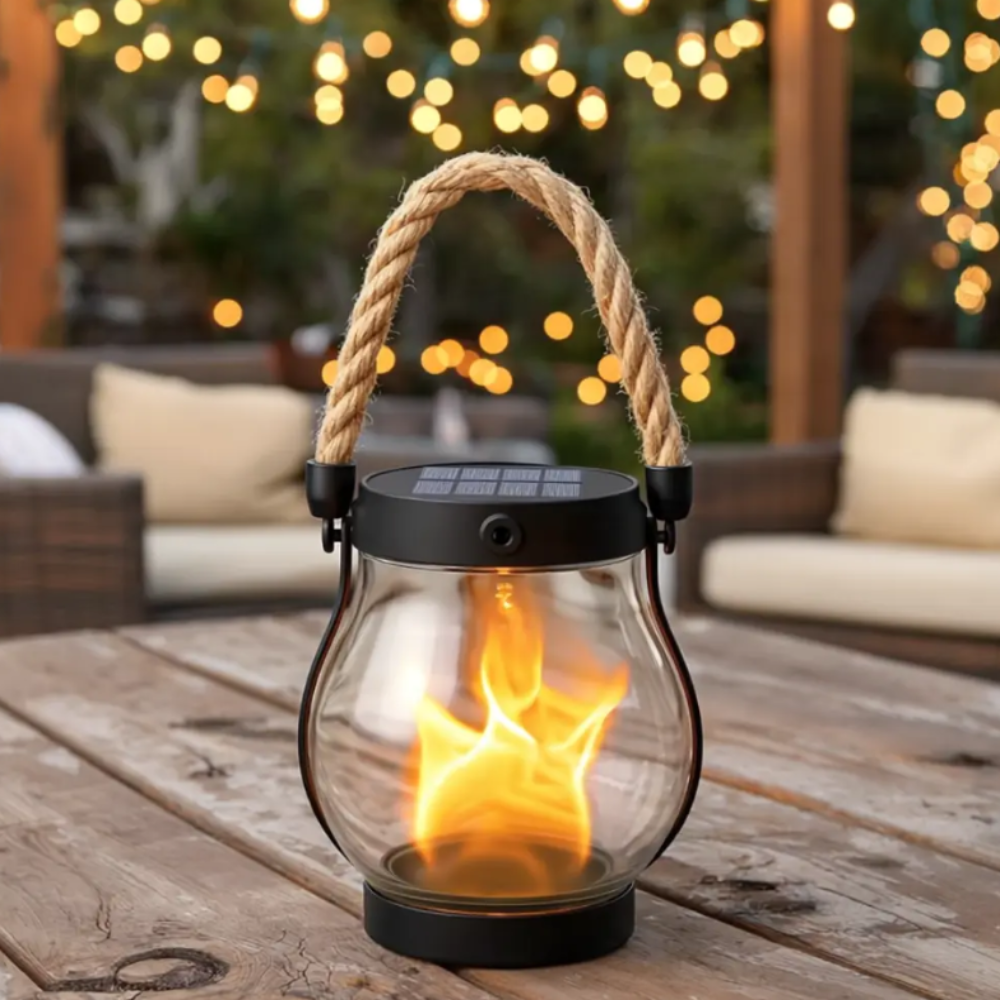 Farol Solar Colgante con Efecto Llama para Jardín Exterior