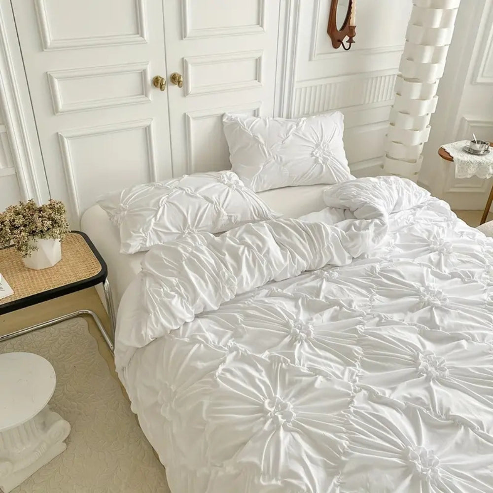 Funda Nórdica con Flores Plisadas en Relieve para Dormitorio