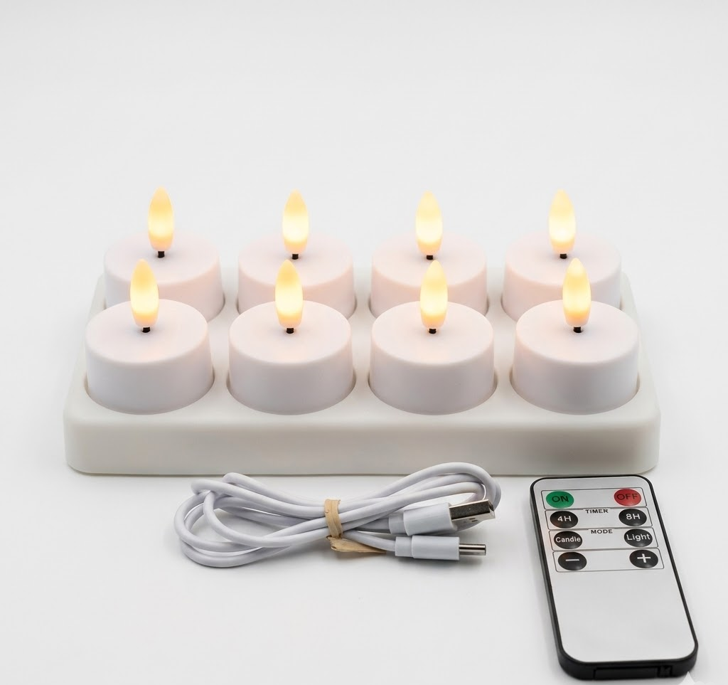 Velas LED sin Llama con Mando y Temporizador Recargables USB